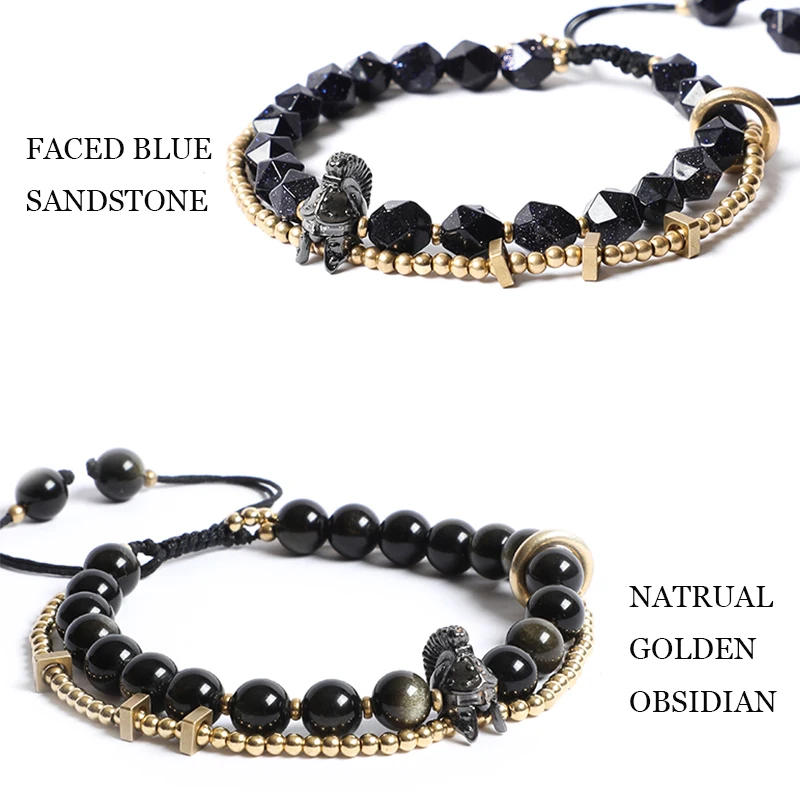 Natural Stone Man Bracelet Hollow Knight Vikings Accessories Braided Bracelet Wrist Punk 2022 Designer Jewelry Golden Obsidian
