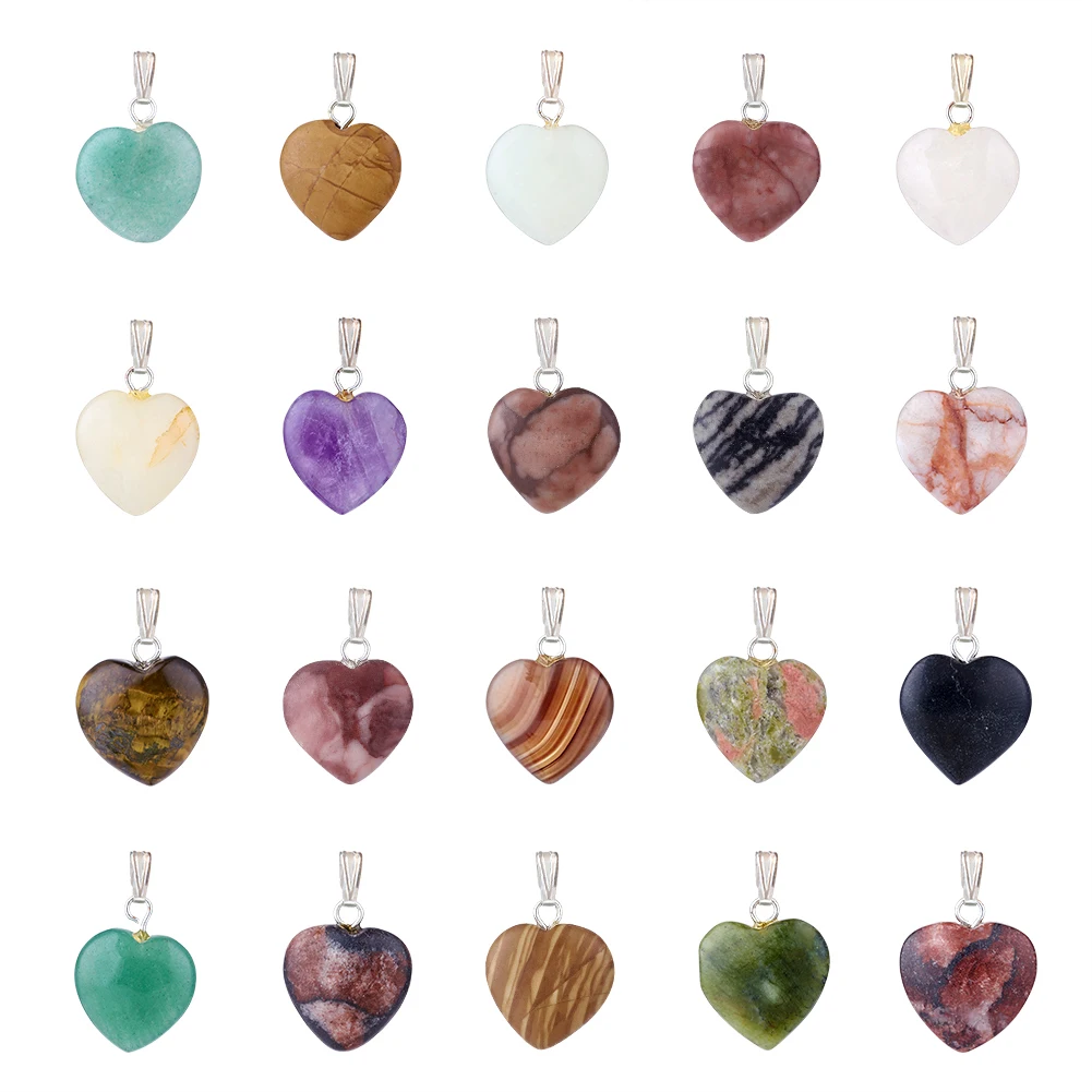 

pandahall Natural Mixed Stone Pendants with Brass Finding Heart charms for jewelry making DIY necklace 23mm hole:2x5mm 20pcs/box