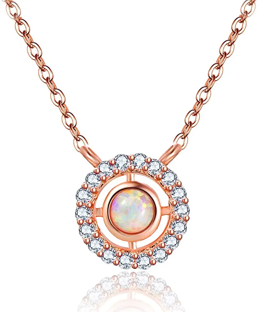 

Rose Gold Plated Round Pendant Necklace Sterling Cubic Zirconia CZ Opal Pendant Necklace for Women