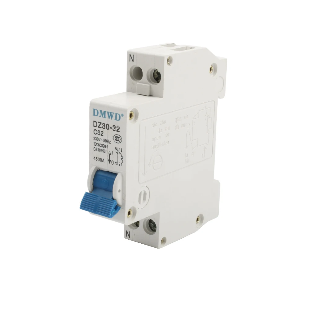 Mini interruptor, DZ30-32, DZ30LE-32, 1P + N, 10A, 16A, 20A, 25A, 32A, 220V, 230V, 50Hz, 60Hz, FERRO DO RUÍDO, RCB, RCCB