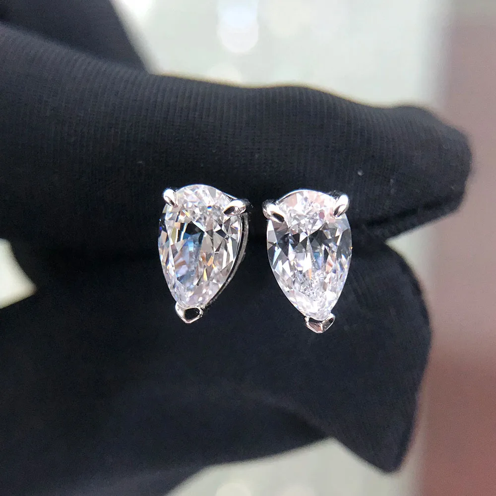 KNRIQUEN Pear 5*8 Simulate Moissanite Gemstone Ear Studs White Gold 100% 925 Sterling Silver Earrings Fine Jewelry Wholesale