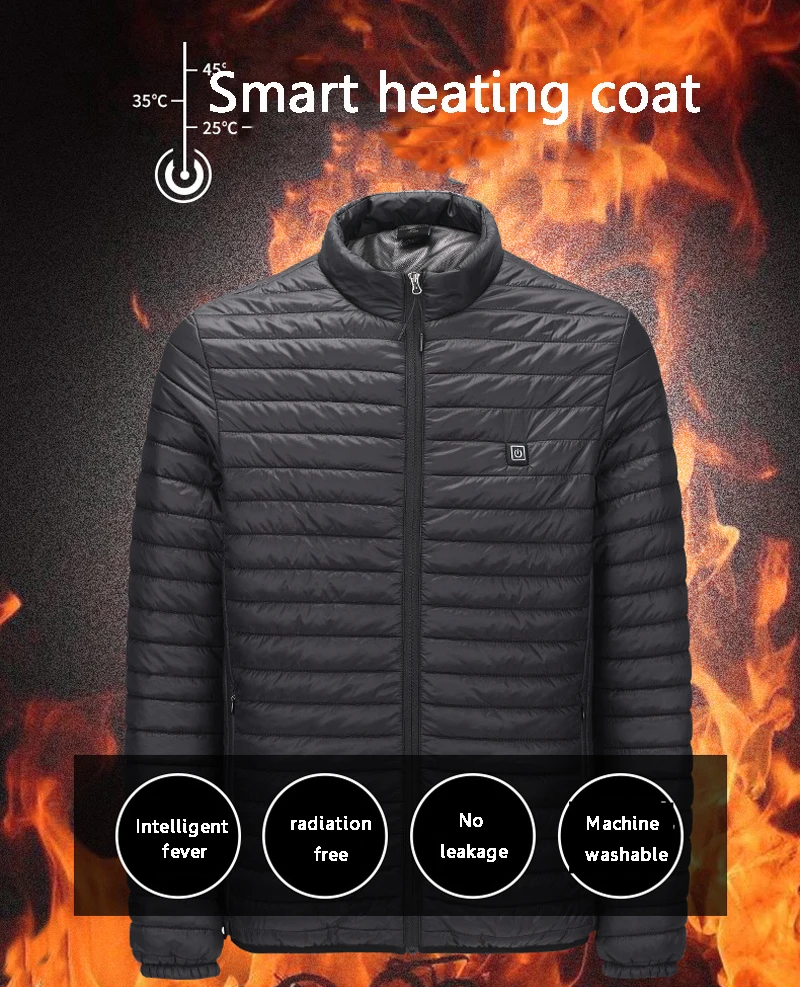 

New Infrared USB Heated Down Jacket Men Thermal Outdoor Electric Battery Belly Back Heater Long Sleeves Winter Clothes
