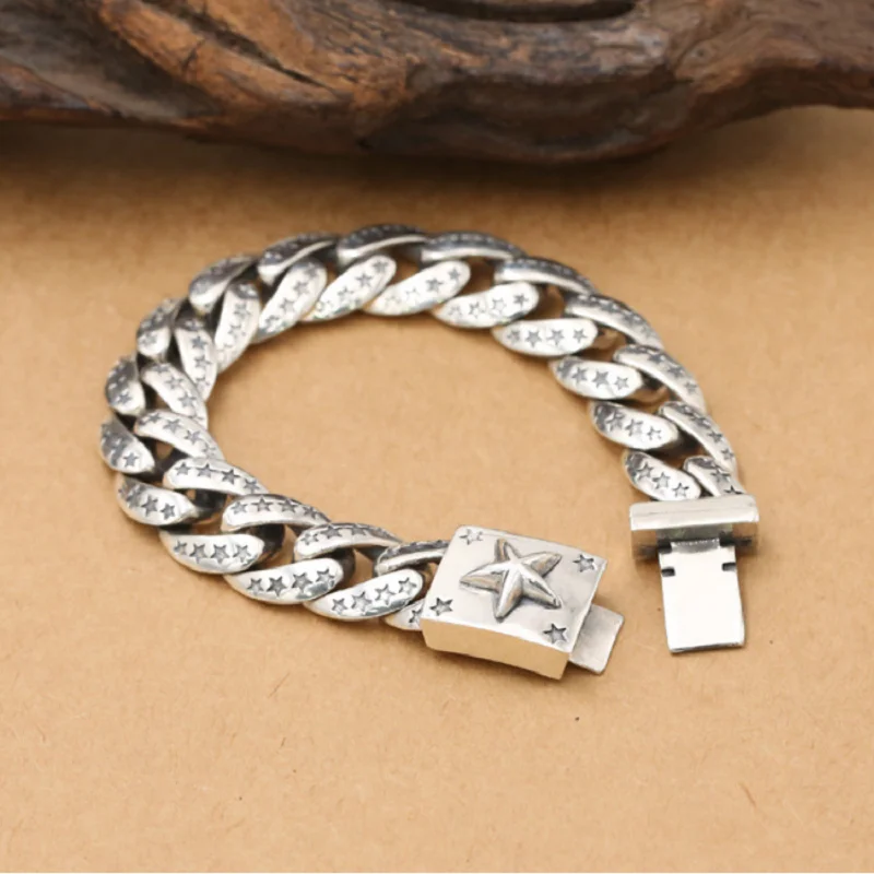 Real Silver Domineering Heavy Saddle Bracelet Men Male S925 Sterling Silver Personality Creative Whip Bracelets Jewelry