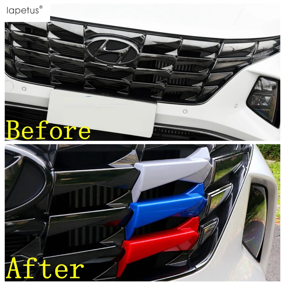 Car Front Hood Grille Grid Net Strip Decoration Cover Trim For Hyundai Tucson NX4 2021 - 2023 Exterior 3PC Plastic Accessories