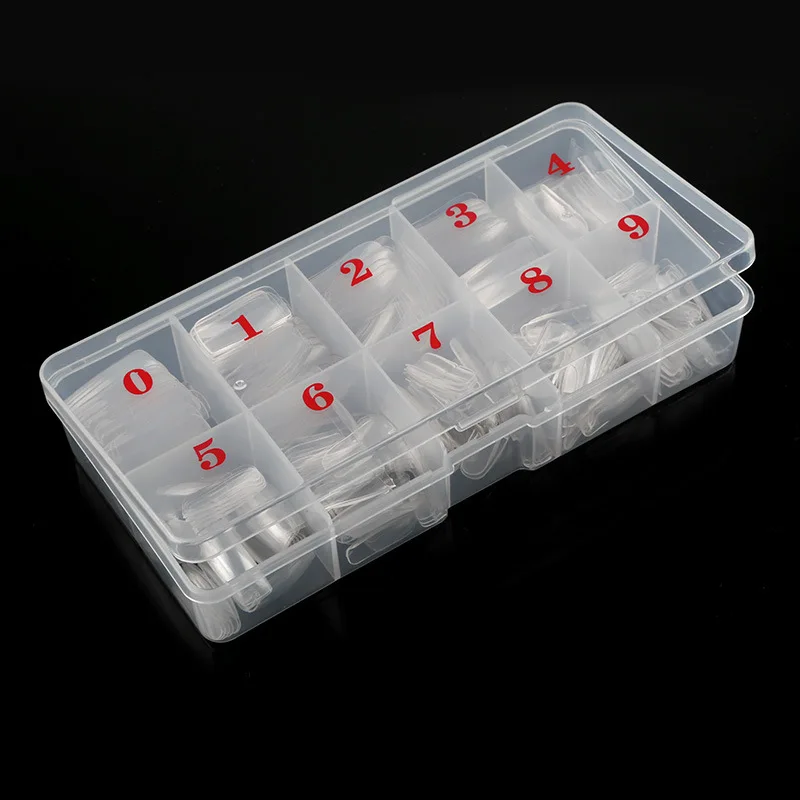 Full Cover Artificial Nail Tips, Colored Ballets, Acrylic Transparent Nail Capsules, French Manicure False Nails, 500Pcs per Box