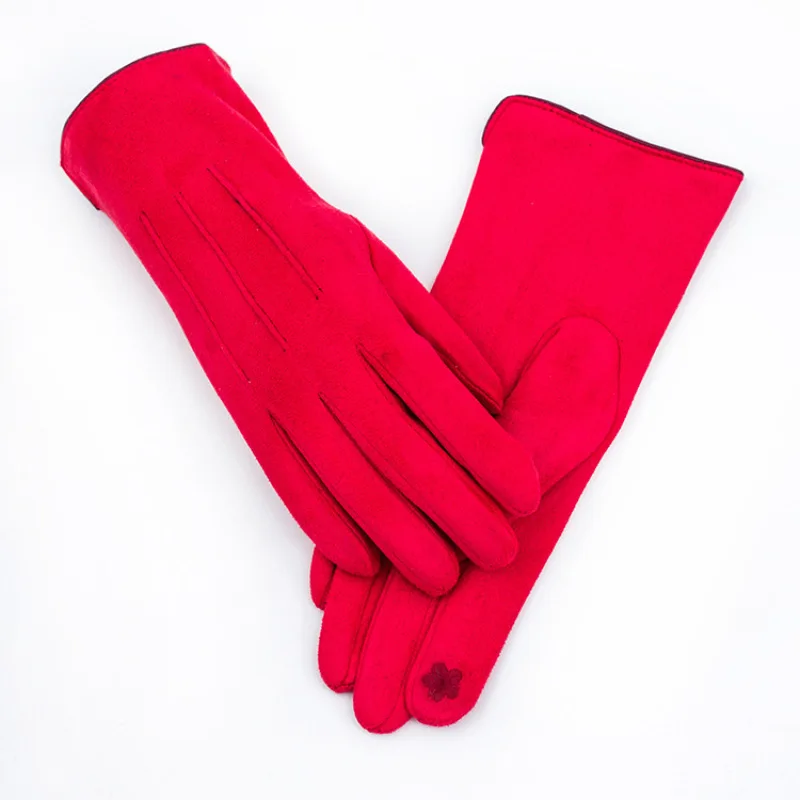 Women Winter Plus Velvet Keep Warm Touch Screen Thicken Stripe Solid Elasticity Suede Gloves Outdoor Sport Cycling Drive Mittens