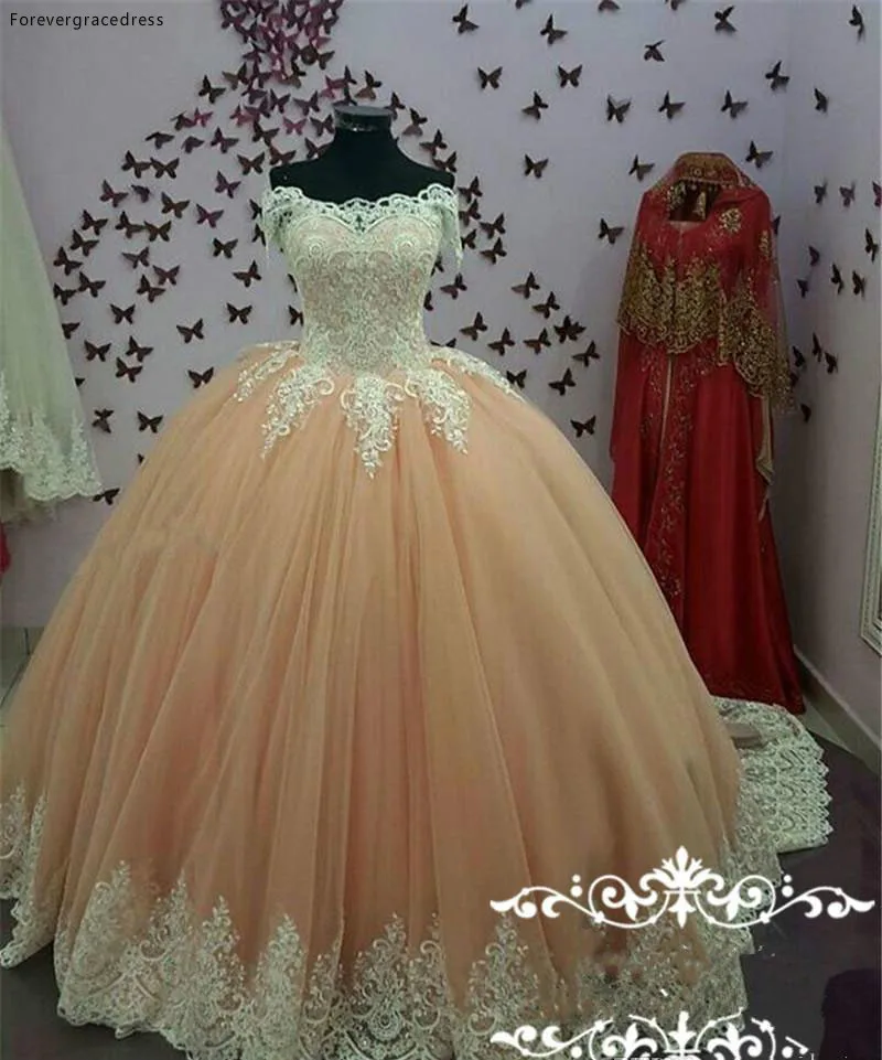 Vestido de quinceañera de tul para niñas, traje de baile de fiesta, de talla grande, hecho a medida, de 16 años, Color melocotón, 2020