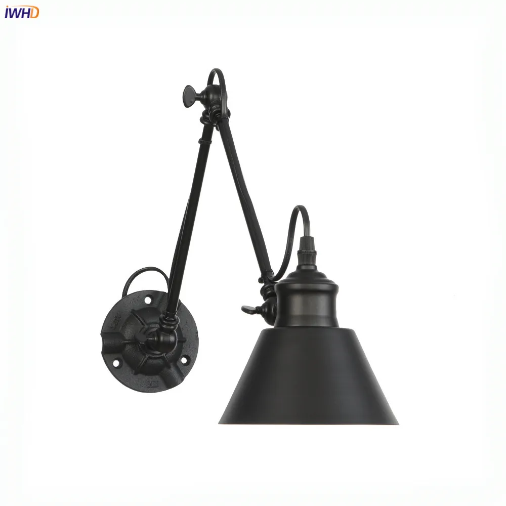 

IWHD Adjustable Swing Long Arm Retro Wall Lights For Home Bedroom Mirror Stair Light Loft Decor Industrial Vintage Wall Lamp LED