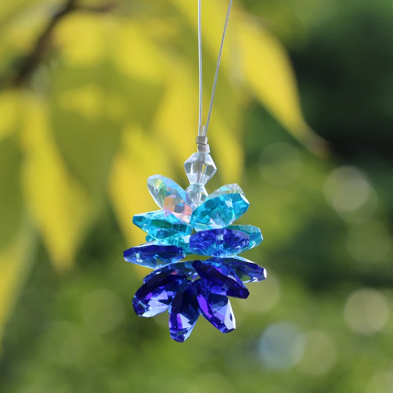 1PCS Glass Crystal Sparkling Starburst Suncatcher Necklace Prism Pendant Hanging Car Charm Ornament