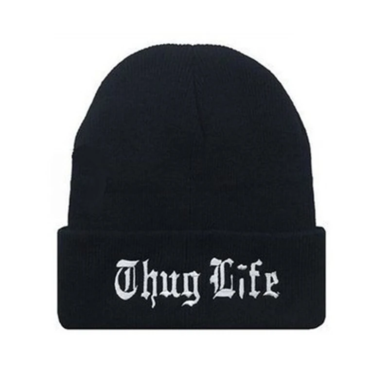 2021 NEW THUG LIFE Black Letter Beanie Unisex Fashion Hip Hop Mens Beanies Knitted Caps for Women Skullies Gorros Bonnets