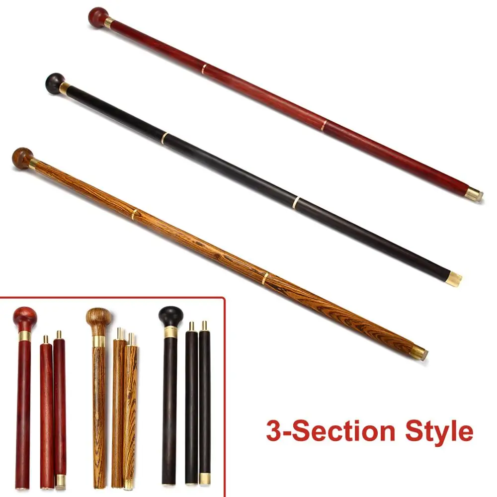 86.5CM 3-Section Sandalwood Wood Walking Stick Crosier Crutch Cane Staff Handle Hiking Pole Ashplant With Bag For Older Man