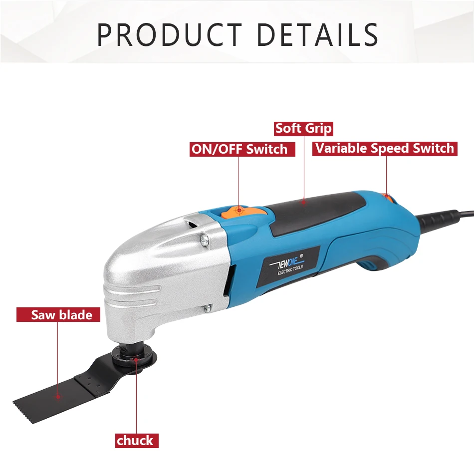 NEWONE 300W Electric Multitool Trimmer Tool with Oscillating Saw Blades 230V Variable Speed Renovator Power Tool Saw Accessory