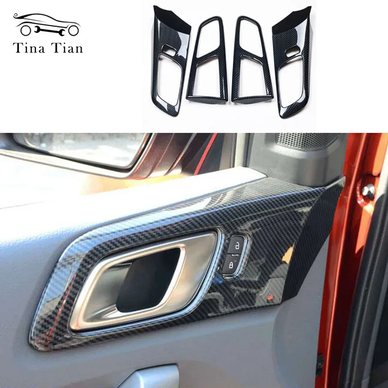 Carbon fiber color Door Handle Bowl Frame Decorator Cover for Ford Ranger Everest Endeavour accessories 2015 2016 2017 2018 2019