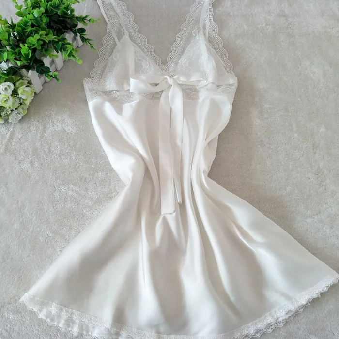 Satin Lady Sexy Nightgown Lace Spaghetti Strap Nightdress Intimate Lingerie Silky Kimono Robe Sleepwear Home Dressing Gown