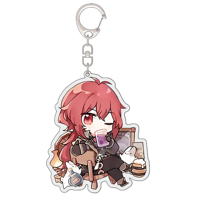 Game Impact Diluc Ragnvindr Barbatos Venti Cosplay  Keychain Badge Accessories Key Chain Cartoon Pendant