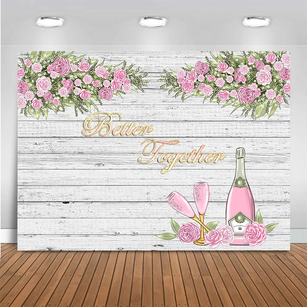 Valentine's Day Wood Photography Background Rose Flower Theme Pink Red Wine Dating Decor Girl friend Romantic Backdrop Studio