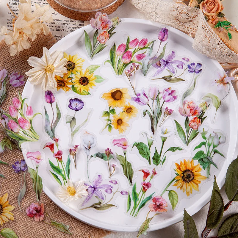 30 pcs/pack PET Transparent Decorative Stickers Flowers Plant Series Decals for DIY Scrapbook Diary Decoration