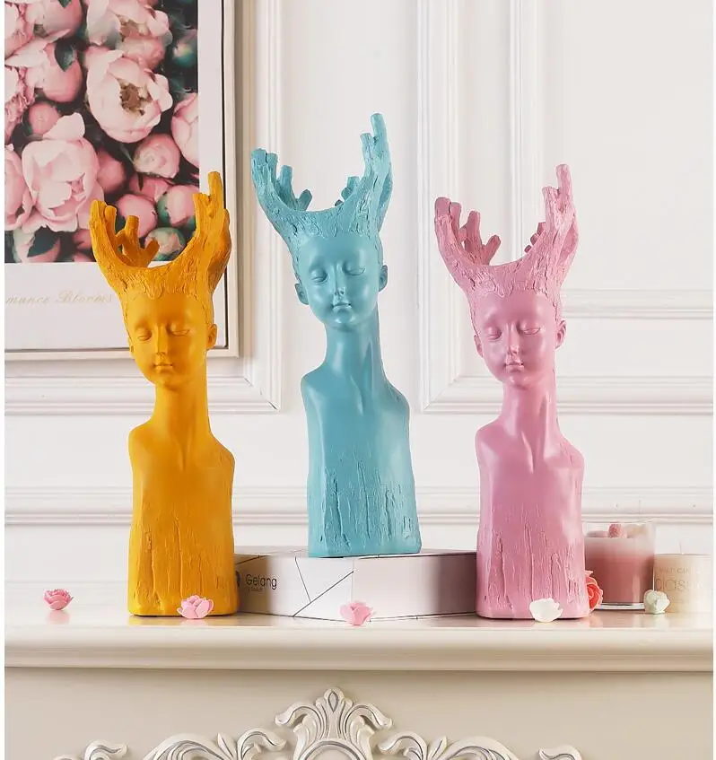 EUROPEAN RESIN GIRL FLOWER VASE ORNAMENTS HOME LIVINGROOM TV CABINET FIGURINES CRAFTS HOTEL CAFE OFFICE DESKTOP FURNISHING DECOR