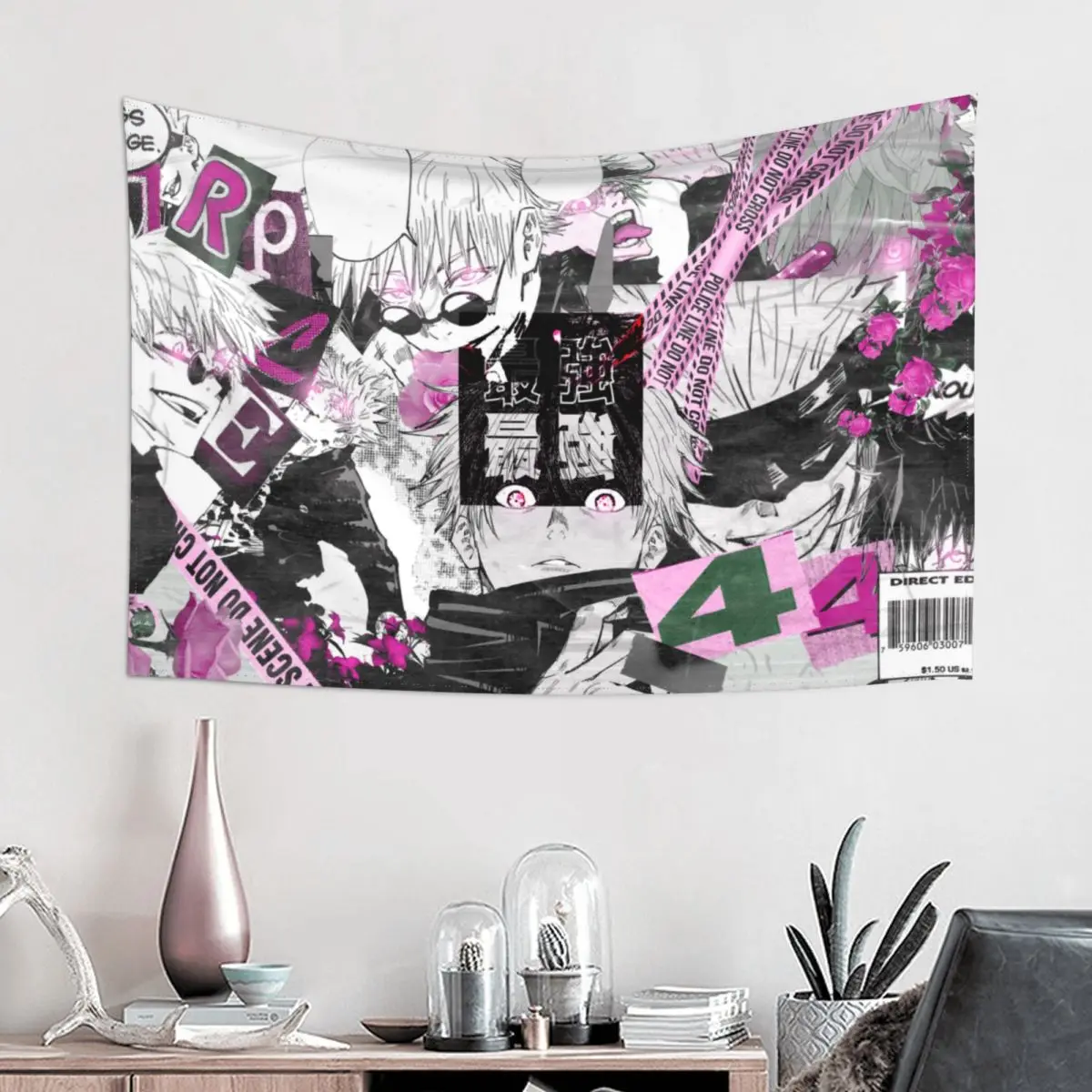 Jujutsu Kaisen Gojo Satoru Pink Tapestry Wall Hanging Hippie Fabric Tapestry Anime Manga INS Blanket Wall Decor Wall Cloth