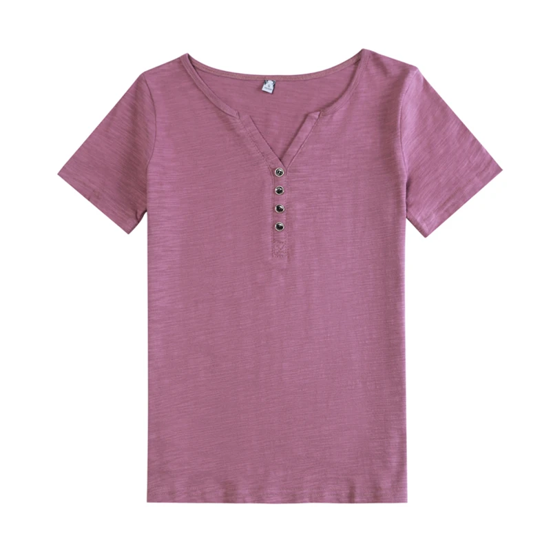 Poleras Mujer T Shirt Women Short Sleeve Cotton Tee Shirt Button V-Neck Casual Korean Fashion Woman Clothes 2022 Summer Tshirt