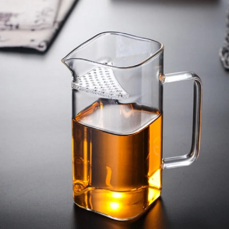 Creative Square Transparent Glass Tea Cup with Filter, Teaware, Small Tea Maker, Milk Frothing Pitcher, Teaware, Drinkware