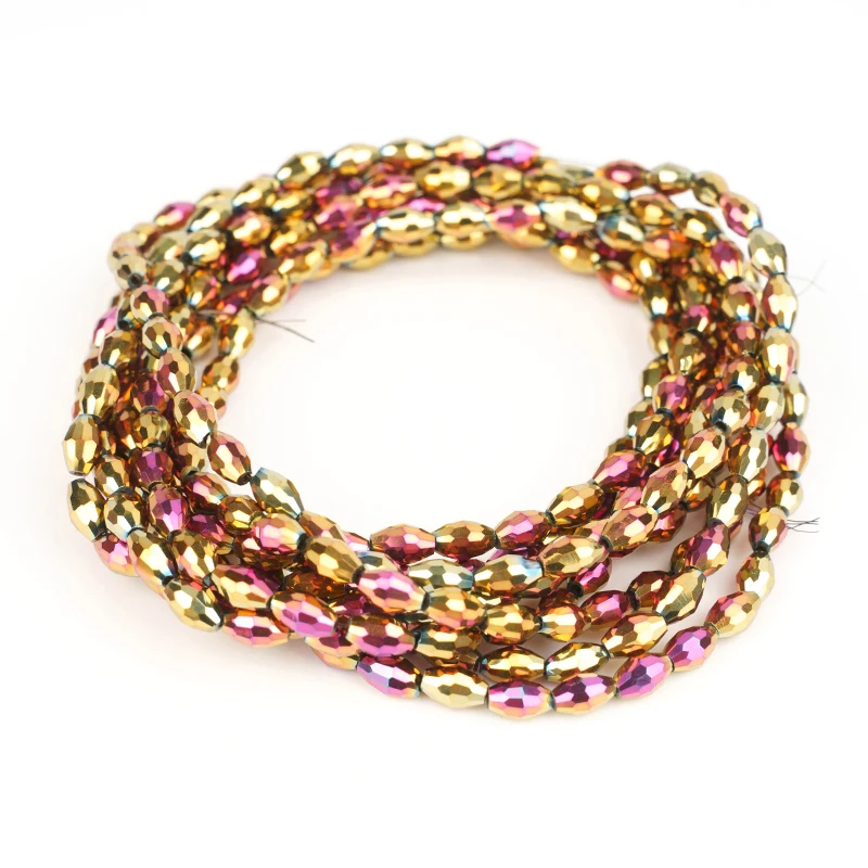 3-5mm Faceted Oval Shape Czech Glass Beads Rose Red Golden Metallic Color Crystal Spacer Beads for Jewelry Making DIY Bracelet