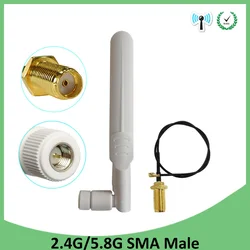 Eoth 2.4g antena wi-fi 8dbi pbx sma conector macho 2.4ghz 5.8ghz banda dupla iot 2.4 ghz 5.8g antena rp-sma 21cm cabo trança