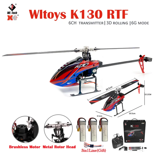 Wltoys XK K130 RC Helicopter 2.4G 6CH 3D 6G System Brushless Motor  Flybarless BNF RTF Remote Control Drone Toys For Kids Gifts