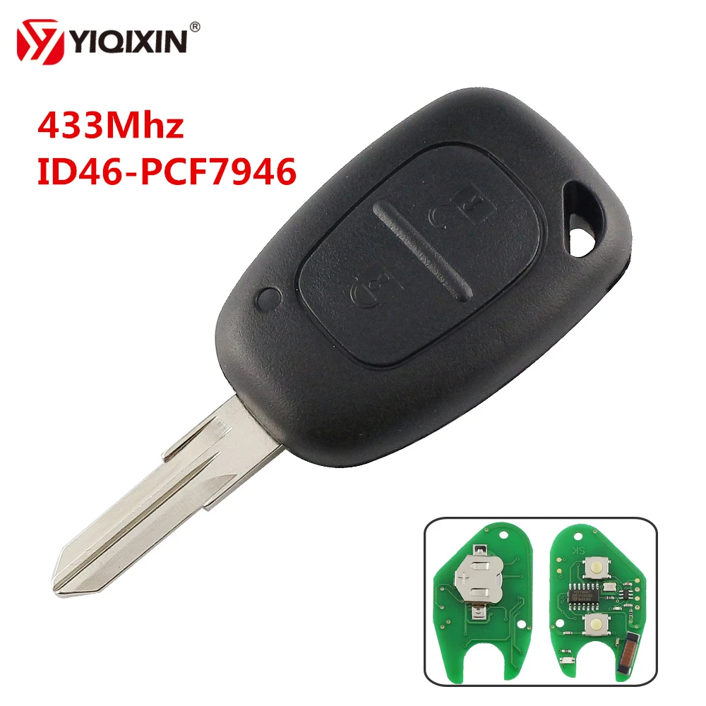 YIQIXIN 2 Button Remote Key For Renault Clio Scenic Kangoo Logan Sandero Duster Key 433Mhz ID46 Chip PCF7946 With VAC102 Blade