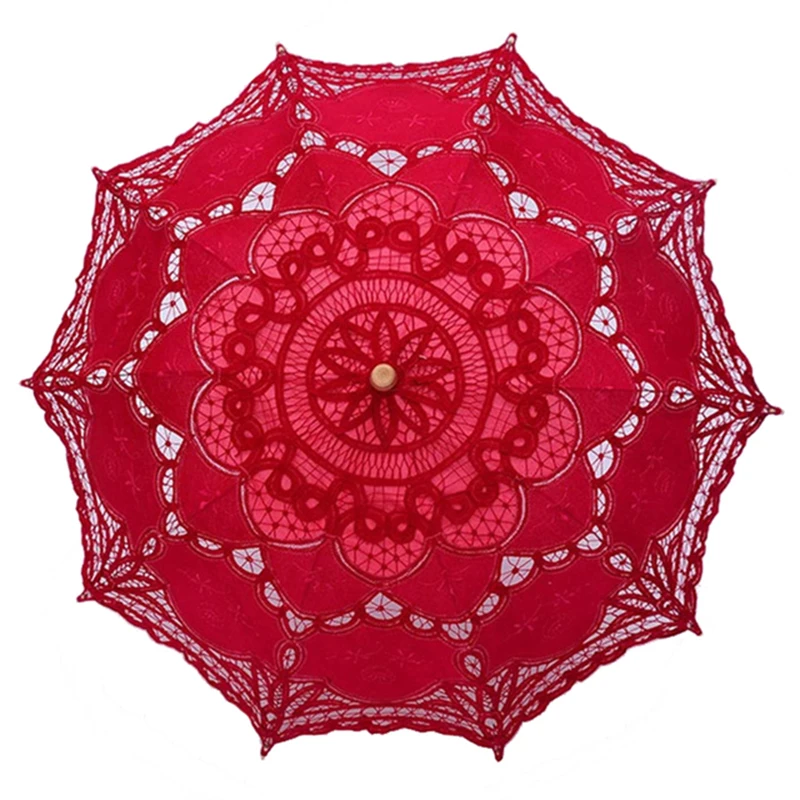 Parasol en dentelle, parapluie Vintage pour mariage, pour demoiselle d'honneur, blanc, rouge, rose, manche en bois de coton, décoration