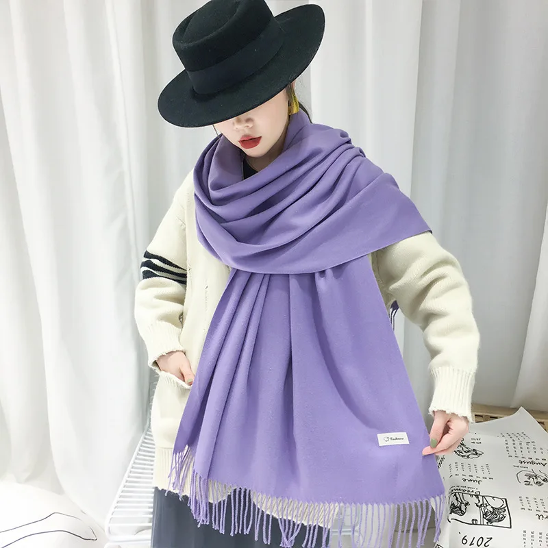 Autumn And Winter New Style Cashmere Scarf Classic Monochrome Cashmere Brushed Shawl Solid Color Scarf 330G Purple Shawl