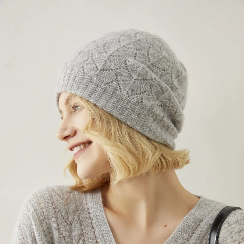 100% cappello da copricapo lavorato a maglia in Cashmere di capra donna 2021 vendita calda cappelli morbidi caldi più spessi per ragazze inverno