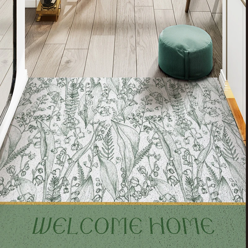 Green Home Door Mat Carpet Living Room Mat Kitchen Mat Bath Mat Custom Can Be Cut Mat Carpet Entrance Door Mat PVC Anti-slip Mat