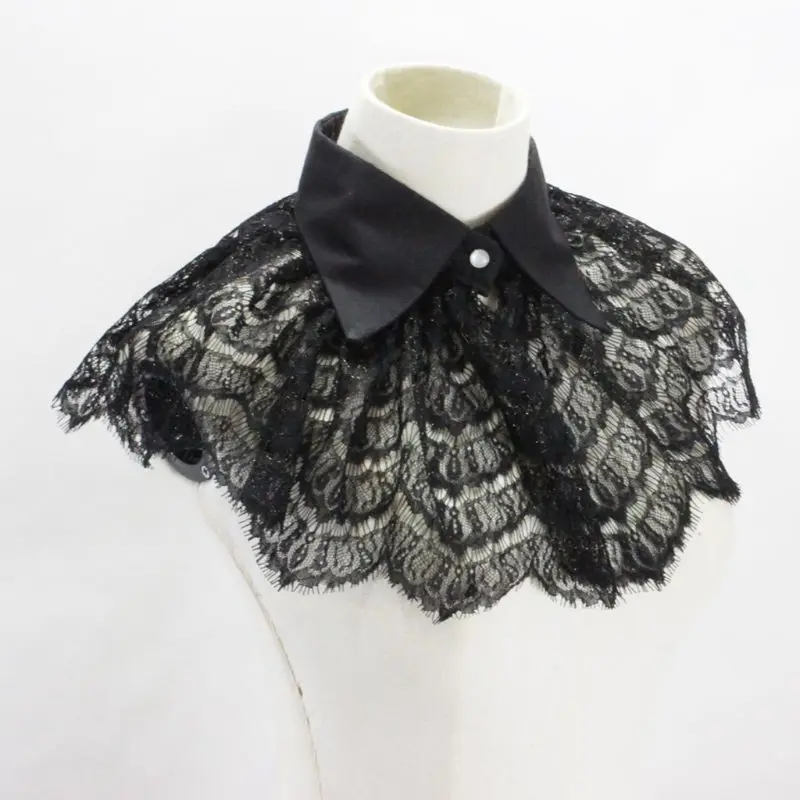 Women Retro Crochet Floral Lace Fake Collar Pointed Lapel Detachable Half Shirt 649C