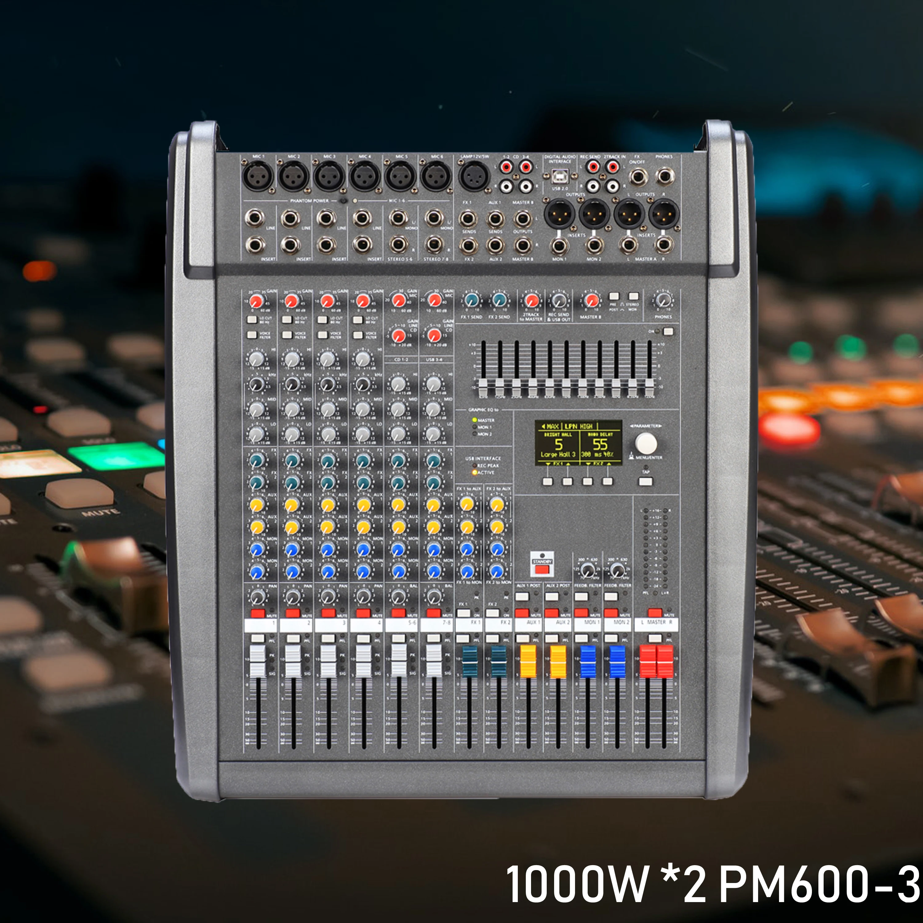 

Leicozic PM600-3 Powered Mixer Console 1000W *2 4OHMS Powered Audio Mixer Professional 8-Channel Mixing Console Power & mate