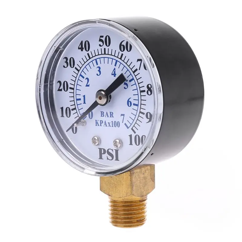 Water Pump Pressure Gauge 1/4'' NPT Thread 0-100 PSI 0-7 Bar Water Air Gas Pressure Monitor Meter