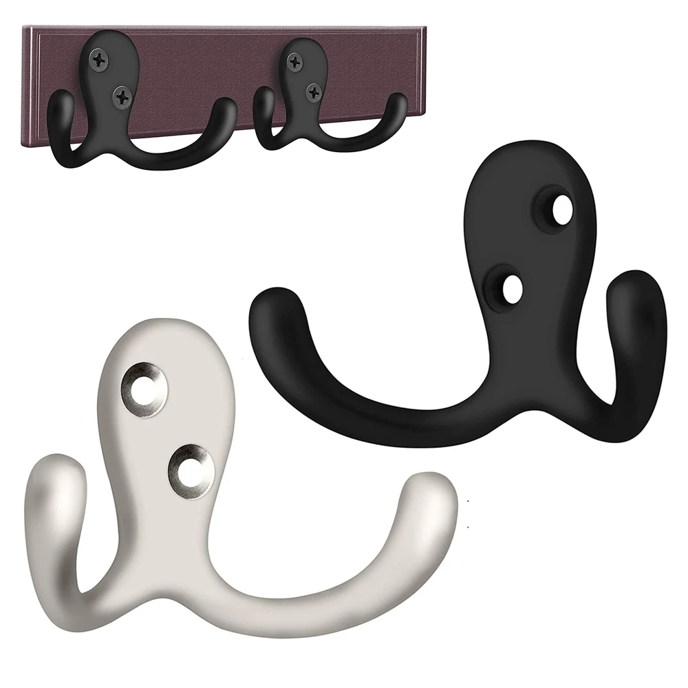 6 10 Pieces Heavy Duty Double Prong Coat Hooks Wall Mounted Retro Double Robe Hooks Utility Hooks