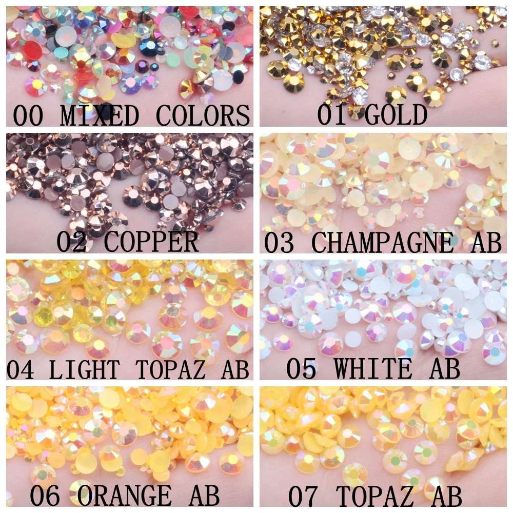 Resin Rhinestones 2-6mm And Mixed Sizes Gold Black AB  Non Hotfix Glitter For Nails Art Backpack DIY Design Decorations