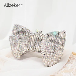 Women Luxury Bow Crystal Evening Clutch Bag Designer Party Wedding Boutique Novelty Kawaii Rhinestone Metal Purses High Quality