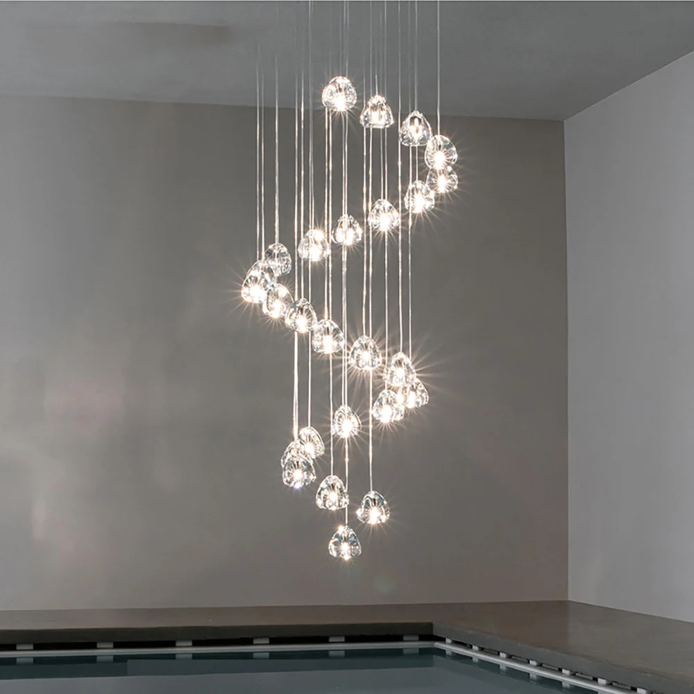 New style living room kitchen chandelier long staircase lighting shopping mall luxury villa hotel light loft crystal ball LED