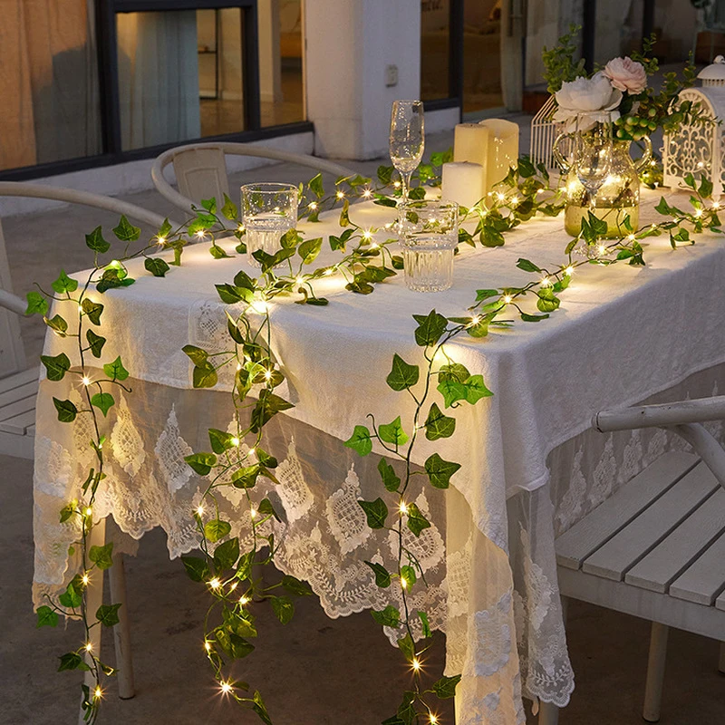 

2.3M Artificial Plant Fake Creeper Green Leaf Ivy Vine 2m LED String Lights For Home Wedding Party Wall Hanging Ornament