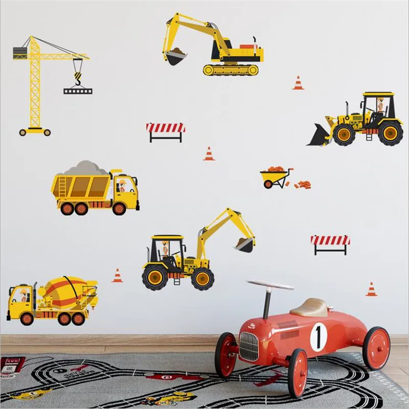 Creative Excavator Engineering Vehicle Wall Stickers For Boys Room Kindergarten Children's Room Bedroom Preschool Education