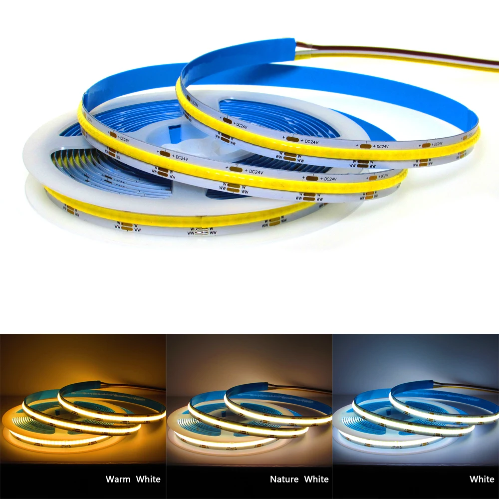 COB LED Strip Light 12V 24V 320/384/528/608 LEDs/m RA90 High Density Flexible Soft COB Led Strip 12V 24V Tape For Living Room