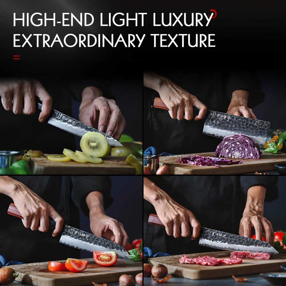 HEZHEN 4-5PC Kitchen Knife Set Chef Utility Stainless Steel 3 Layers Composite Steel Santoku Nakiri Kitchen Accessories