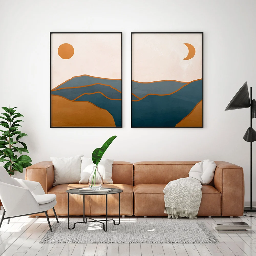 Sonne und Mond Kunstdruck Moderne Poster Boho Landschaft Leinwand Malerei Wand Kunst Bild Schlafzimmer Wohnzimmer Innen Home Decor