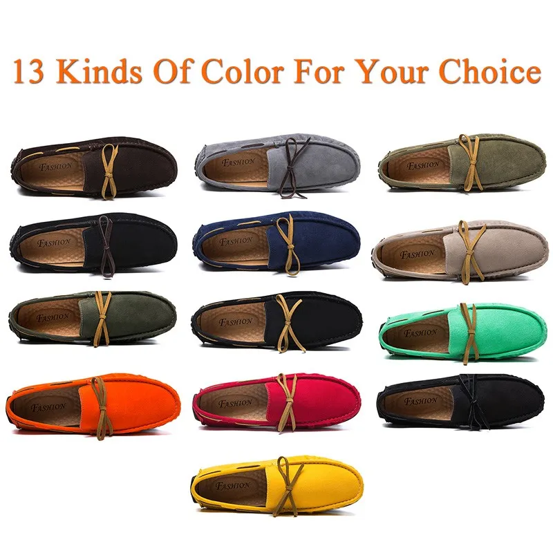 Suede Loafers Men Big Size 48 47 Boat Shoes Slip On Mocasines Hombre Handmade Lazy Shoes Driving Moccasins Casual Office Flats