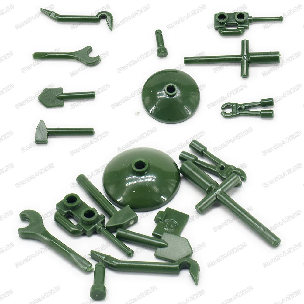 Assembly Military Green Tool Set Walkie Talkie Wrench Building Block Force Ww2 Army Logistics Figures Repair Model Boy Gift Toys