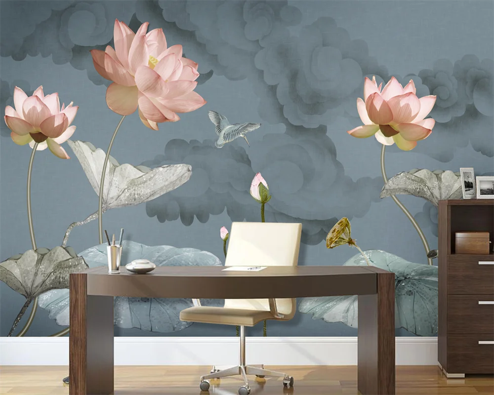 beibehang Custom papel de parede modern papier peint Chinese hand-painted purple pink lotus decorative painting wallpaper
