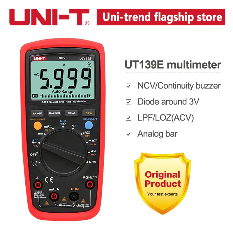 UNI-T 600 V 10A Multimeter Digitale UNI T UT139 Serie 6000 Telt NCV AC DC Stroom Spanningsmeter Weerstand Capaciteit tester