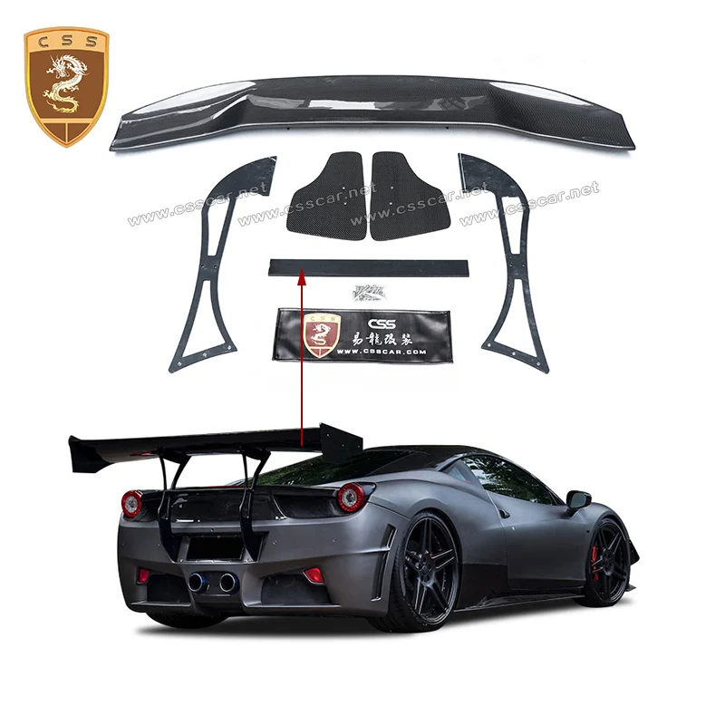 6pcs SVR Style Rear Spoiler Black Real Carbon Fiber Car Tail Wing For Ferari 458 Italia 2009-2015 Modification Auto Accessories